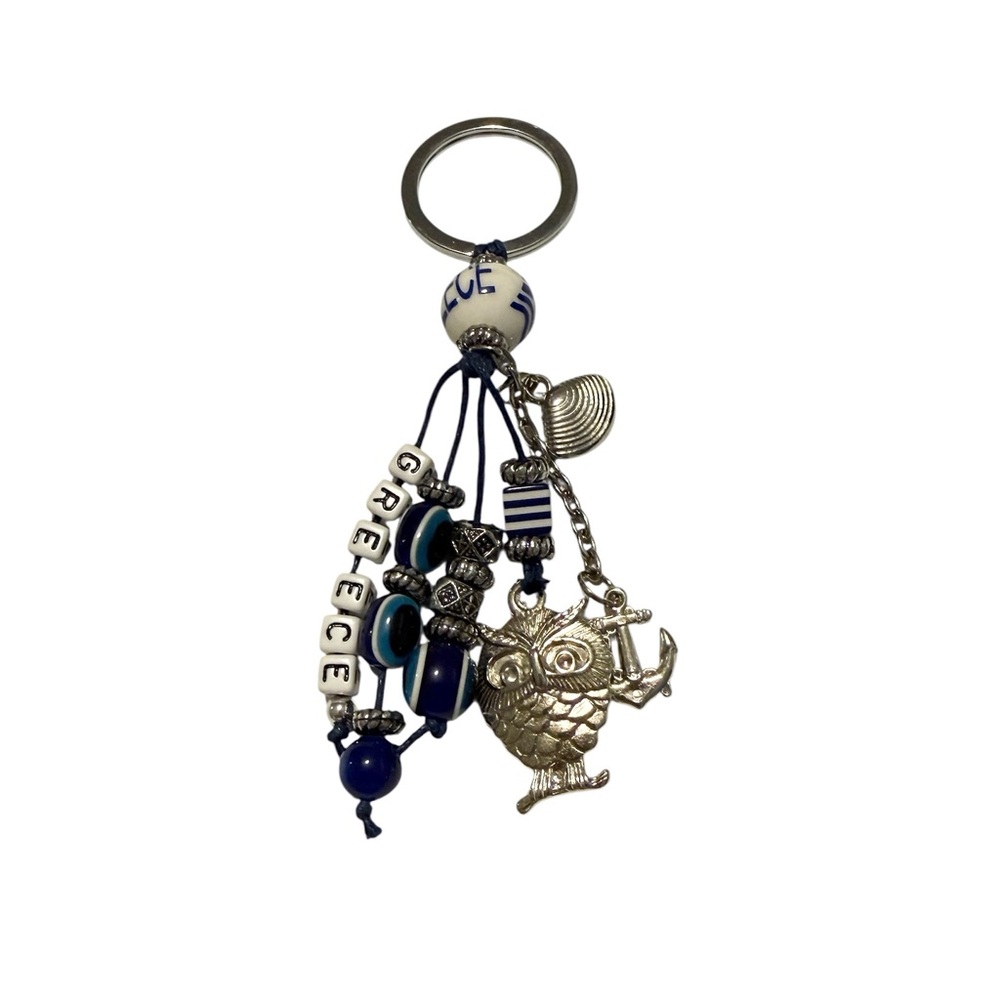 Greece Themed Keychain with Owl and Anchor Charms